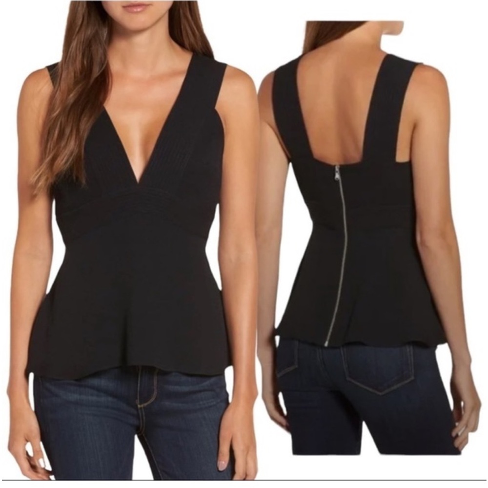Black sleeveless v-neck bandage style Peplum Top